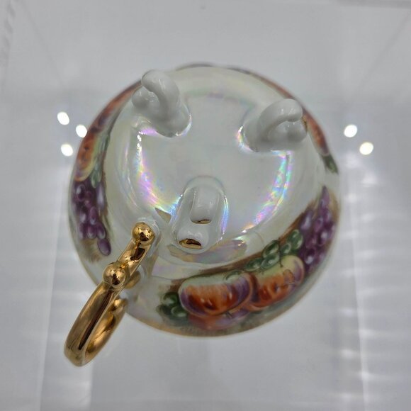 Royal Sealy Japan Lusterware Teacup Saucer Grapes Apples Gold Trim - Picture 9 of 10